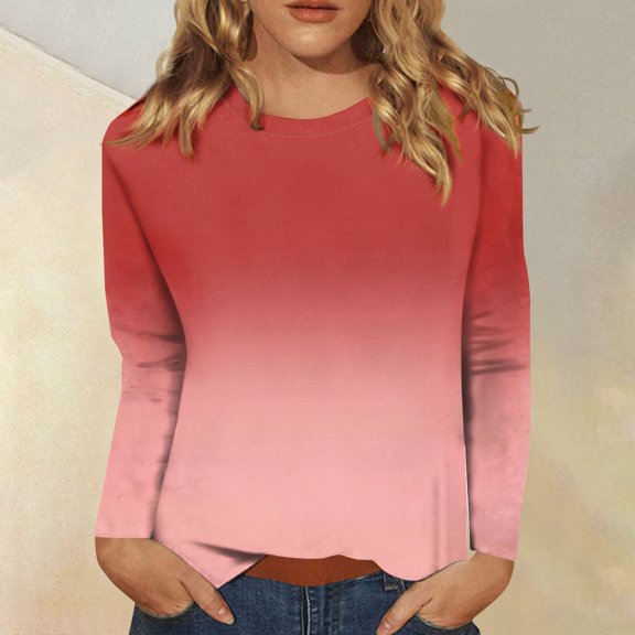 Fall Clothes for Women Plus Size Women's Fashion Casual Round Neck Long Sleeve Printed T-Shirt Top