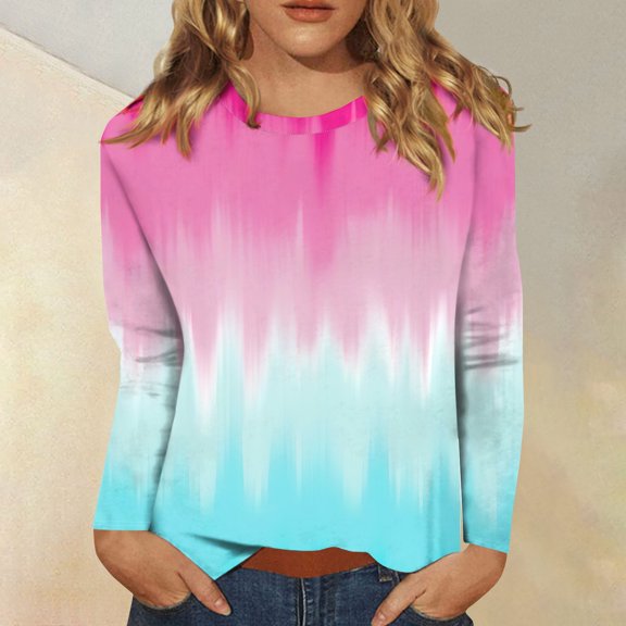 Fall Clothes for Women Plus Size Women's Fashion Casual Round Neck Long Sleeve Printed T-Shirt Top