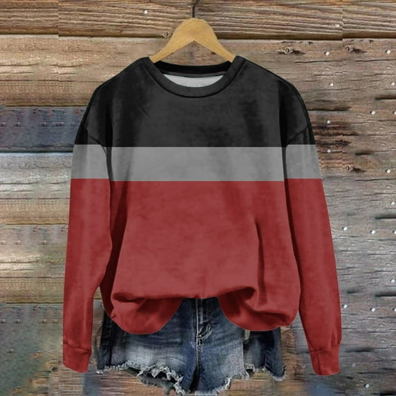 Fall Clothes for Women Plus Size Women's Fashion Round Neck Pullover Long Sleeve T-Shirt Patchwork Printed Top