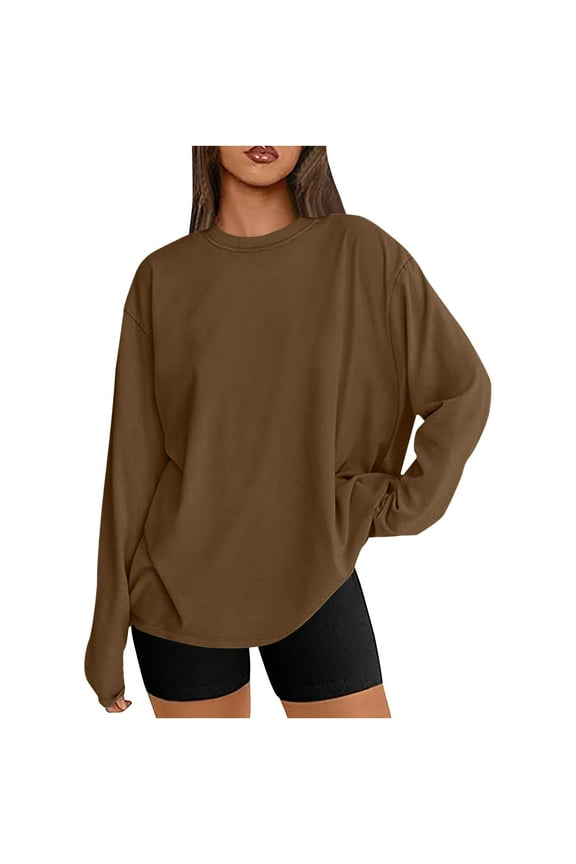 Fall Clothes for Women,Shirts for Women,Long Sleeve Shirts Fall Casual Crewneck Loose Trendy Clothes,Fall Shirts Women