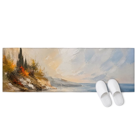 Fall Coastal Cliffs 1 Piece Non-Slip Kitchen Mat Set, Rustic Brown Teal Sunset Wilderness Landscape Soft Door Mat with Rubber Backing, Dirtproof Rugs for Entrance Doorway, 23.6 x 70.9in