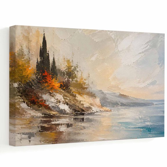 Fall Coastal Cliffs Canvas Wall Art 12" x 8" Rustic Brown Teal Sunset Wilderness Landscape Frame Picture Prints, Ready to Hang Waterproof Artwork Decor for Bathroom, Kitchen Corner, Bedroom Entryway