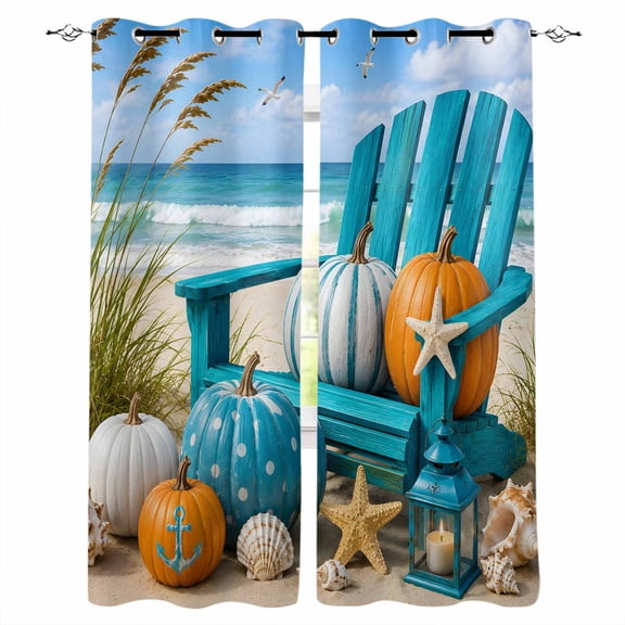 Fall Coastal Pumpkins Blackout Curtains for Bedroom Living Room Darkening Curtains 96 Inches Long Thanksgiving Nautical Beach Starfish Window Curtain 2 Panels Set Insulated Grommet Drapes 52"x96"