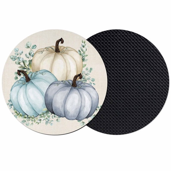 Fall Coasters Set of 2, Absorbent Coasters for Drinks, Blue Pumpkins Thanksgiving Rustic Eucalyptus Leaf Coaster for Desk Coffee Table Protection, Home Decor House Warming Gifts 4"