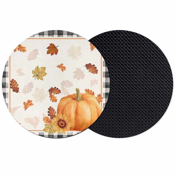 Fall Coasters Set of 2, Absorbent Coasters for Drinks, Orange Pumpkin Autumn Maple Leaf Sunflower Black Plaid Coaster for Desk Coffee Table Protection, Home Decor House Warming Gifts 4"