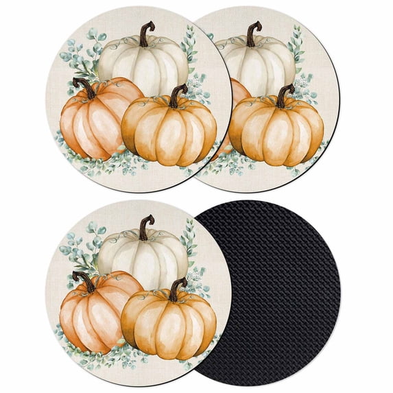Fall Coasters Set of 4, Absorbent Coasters for Drinks, Orange Pumpkins Thanksgiving Eucalyptus Leaf Coaster for Desk Coffee Table Protection, Home Decor House Warming Gifts 4"