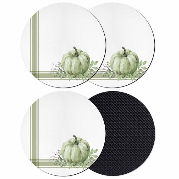 Fall Coasters Set of 4, Absorbent Coasters for Drinks, Sage Green Pumpkin Thanksgiving Stripe Leaf Coaster for Desk Coffee Table Protection, Home Decor House Warming Gifts 4"