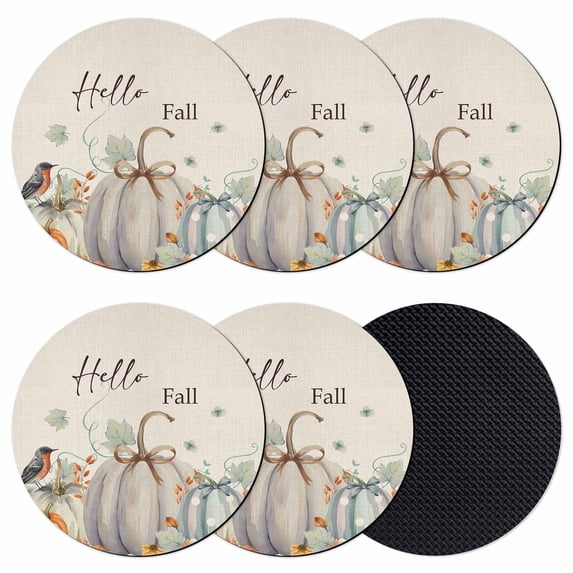 Fall Coasters Set of 6, Absorbent Coasters for Drinks, Orange Green Pumpkins Thanksgiving Bird Leaf Coaster for Desk Coffee Table Protection, Home Decor House Warming Gifts 4"