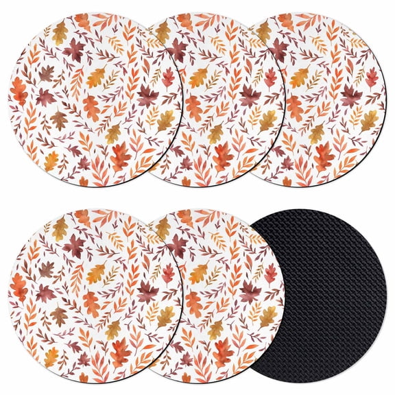 Fall Coasters Set of 6, Absorbent Coasters for Drinks, Retro Orange Brown Maple Leaves Thanksgiving Coaster for Desk Coffee Table Protection, Home Decor House Warming Gifts 4"