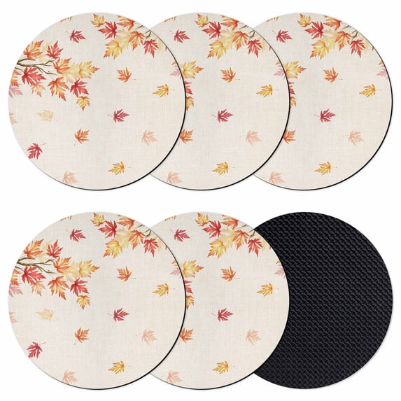 Fall Coasters Set of 6, Absorbent Coasters for Drinks, Thanksgiving Maple Leaf Orange Red Botanical Rustic Coaster for Desk Coffee Table Protection, Home Decor House Warming Gifts 4"