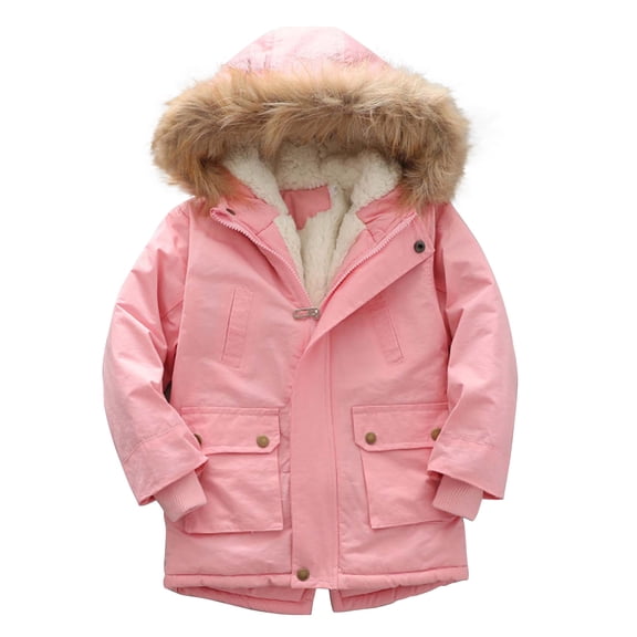 Fall Coat Baby Girl Children's Velvet Padded Coat Winter Fashion Hooded Boy's Cotton Coat Cotton-Padded Jacket New Fall Jackets Winter Outerwear Pinks 5-6T