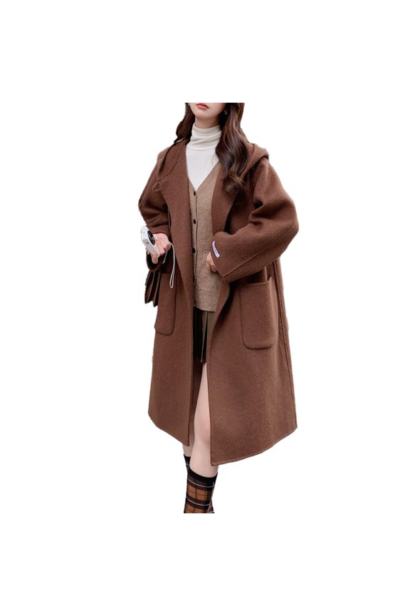 Fall Coats for Women 2025, Yigetop Women's Autumn and Winter Style Mid Length Hooded Woolen Coat with Toggle Buttons in Style Coats for Women Trendy Coffee S