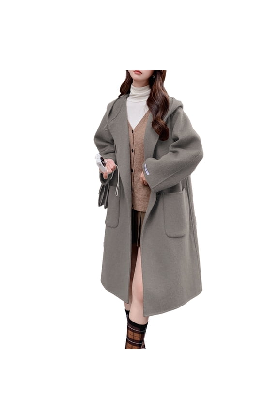 Fall Coats for Women 2025, Yigetop Women's Autumn and Winter Style Mid Length Hooded Woolen Coat with Toggle Buttons in Style Coats for Women Trendy Grey S