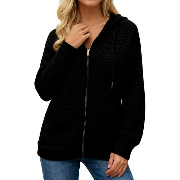 Fall Coats Womens Coats Long Sleeve Knit Hooded Casual Jacket Drawstring Sport Sweater For Womens Winter Coats