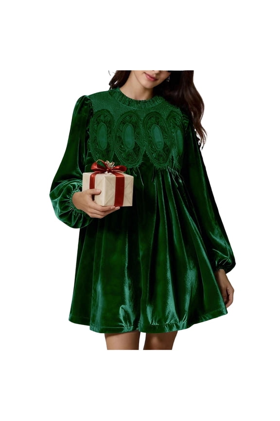 Fall Cocktail Dresses for Women 2023 Elegant Velvet Puffy Long Sleeve Wedding Guest Dress Vintage Crewneck High Waisted Smocked Swing A Line Long Maxi Dress