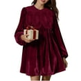 thumbnail image 1 of Fall Cocktail Dresses for Women 2023 Elegant Velvet Puffy Long Sleeve Wedding Guest Dress Vintage Crewneck High Waisted Smocked Swing A Line Long Maxi Dress, 1 of 9