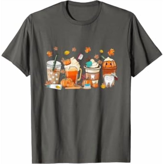 Fall Coffee Dentist Tooth Thankful Dental Hygienist Retro Graphic T-Shirt, Size S-5XL
