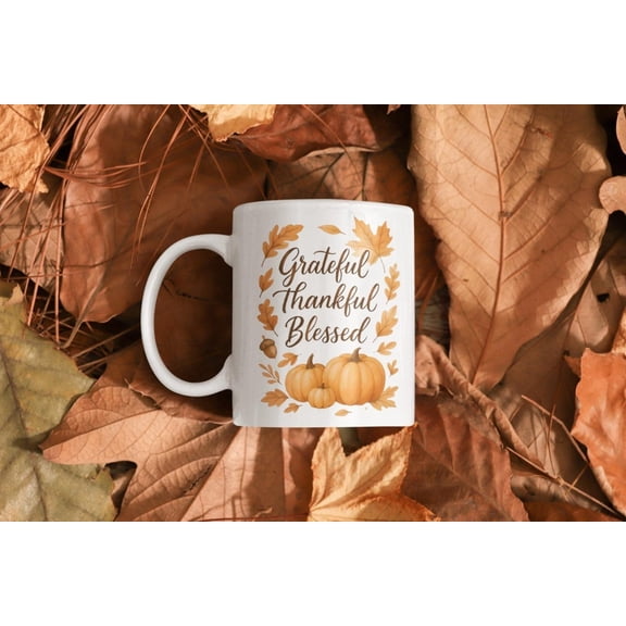 Fall Coffee Mug Thankful Grateful Blessed Thanksgiving Ceramic Cup