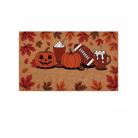 Fall Coir Doormat,31x20 Inch Pumpkin Football Halloween Welcome Mat,Non Slip Front Entrance Rug,Indoor Outdoor Autumn Decor for Porch Entryway