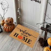 Fall Coir Doormat Football Pumpkin Style Coir Welcome Mats Autumn Non Slip Floor Mats Thanksgiving Indoor Entrance Door Mat Porch Front Decor, 15.75 x 23.62 Inch(Welcome)