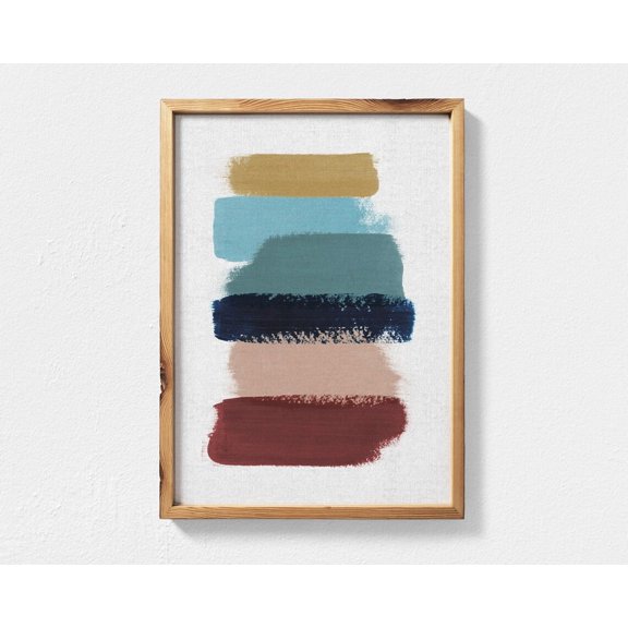 Fall Color Brush Stroke Wall Art Print, Teal Mustard Navy Abstract Decor Unframed Paper Print