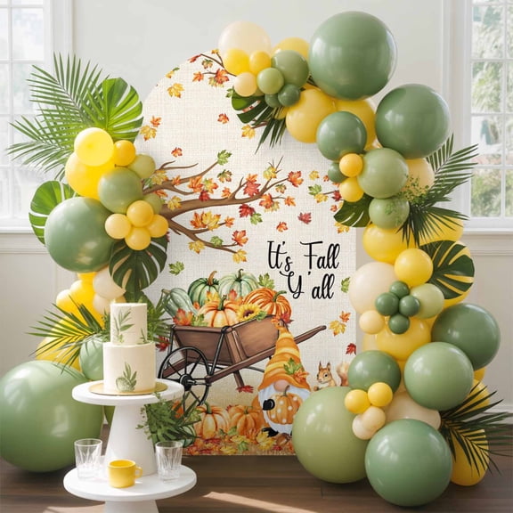 Fall Colorful Maple Tree Thanksgiving Pumpkin Arch Backdrop Cover Stretchy Spandex Arch Cover 6ft, Farm Gnome Squirrel Round Top Chiara Stand Covers for Wedding Birthday Party Ceremony Banquet