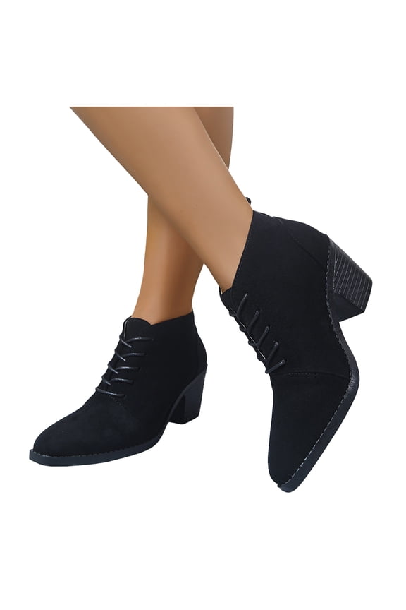 Fall Combat Dress Boots for Women 2025 Denim Suede Pointed Toe Chunky High Heel Short Dressy Ankle Booties