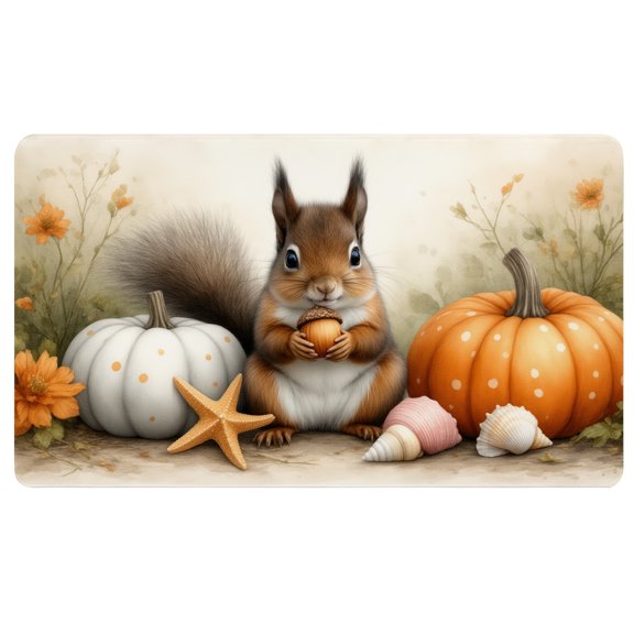 Fall Computer Mat,A squirrel sitting next to two pumpkins and a starfish,14 x 24 Inches,Washable Mouse Pad,Desk Mat for Laptop