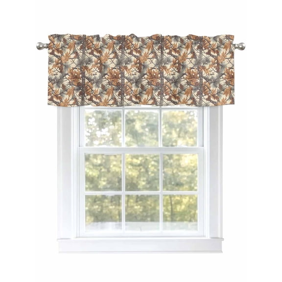 Fall Coniferous Forest Valances for Windows Maple Leaves Pine Cones Kitchen Valance Curtain Rod Pocket Small Curtains for Cafe Bathroom Laundry Basement 42" x 18"