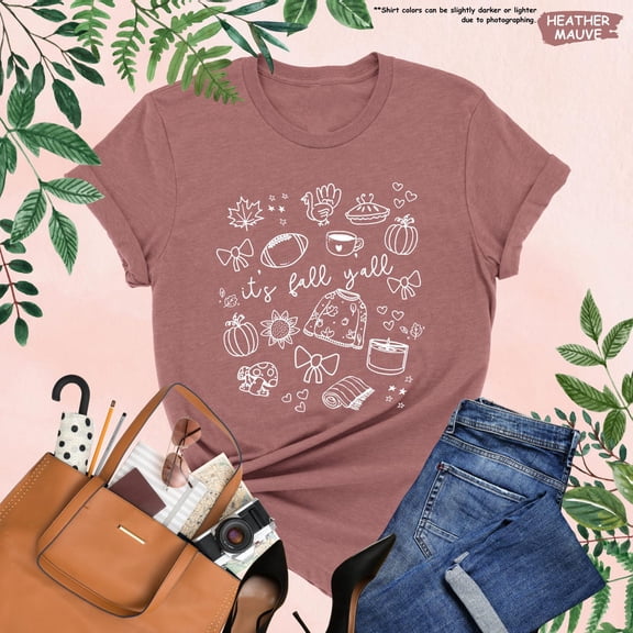 Fall Coquette Doodle Shirt, Its Fall Yall, Thanksgiving Party Tee For Women, Cute Football Game Day Tee, Turkey Day, Y2K Girly Fall Top All Size S-5Xl