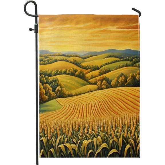 Fall Corn Field Harvest Garden Flags 12x18 Double Sided for Outside Decoration, Autumn Country Crops Scenic FrontYard Canvas Flag, Farmhouse Field Outdoor Small Backyard Lawn Flag