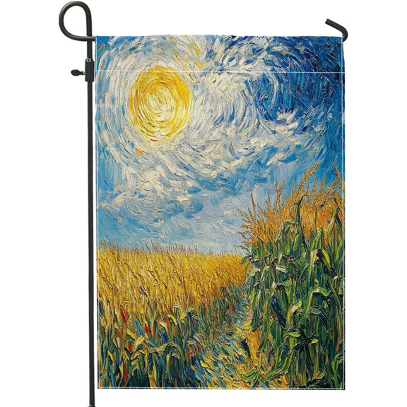 Fall Corn Field Harvest Garden Flags 12x18 Double Sided for Outside Decoration, Oil Painting Autumn Field Crops FrontYard Canvas Flag, Country Scene Outdoor Small Backyard Lawn Flag