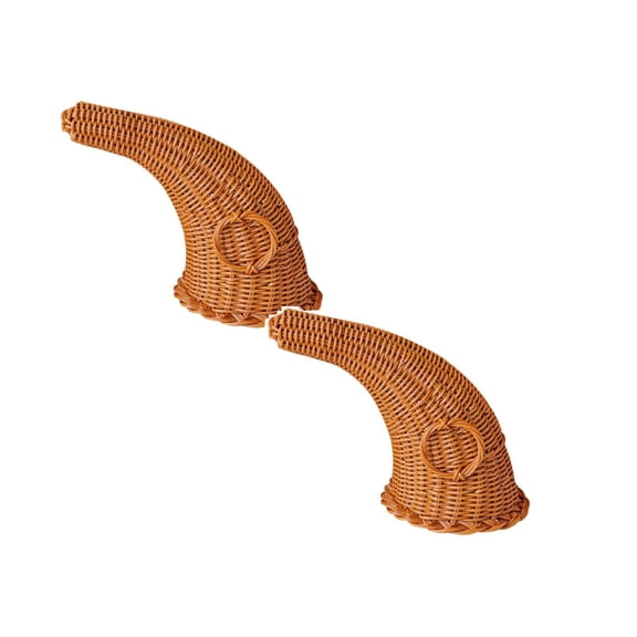 Fall Cornucopia Basket, 11.02 Inches Hand-woven Rattan Horn Basket for Christmas Table Centerpieces, Imitation Horn Shaped Thanksgiving Fruits Cornucopia Basket for Snack Food