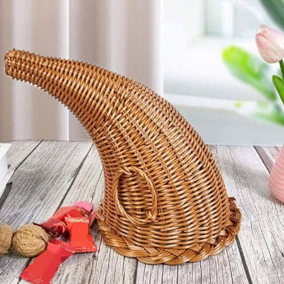 Fall Cornucopia Basket Table Centerpiece Decor, 11.02x7.28 Inch Reusable PE Plastic Woven Rattan Horn Basket, for Fall Thanksgiving, Christmas, Home Decor