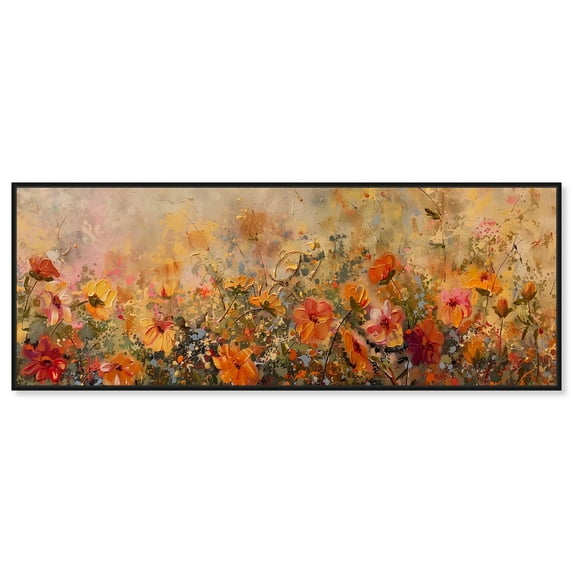 Fall Cosmo Flowers Panoramic Canvas Botanical Wall Decor by Art Remedy, Black Frame, 54x20