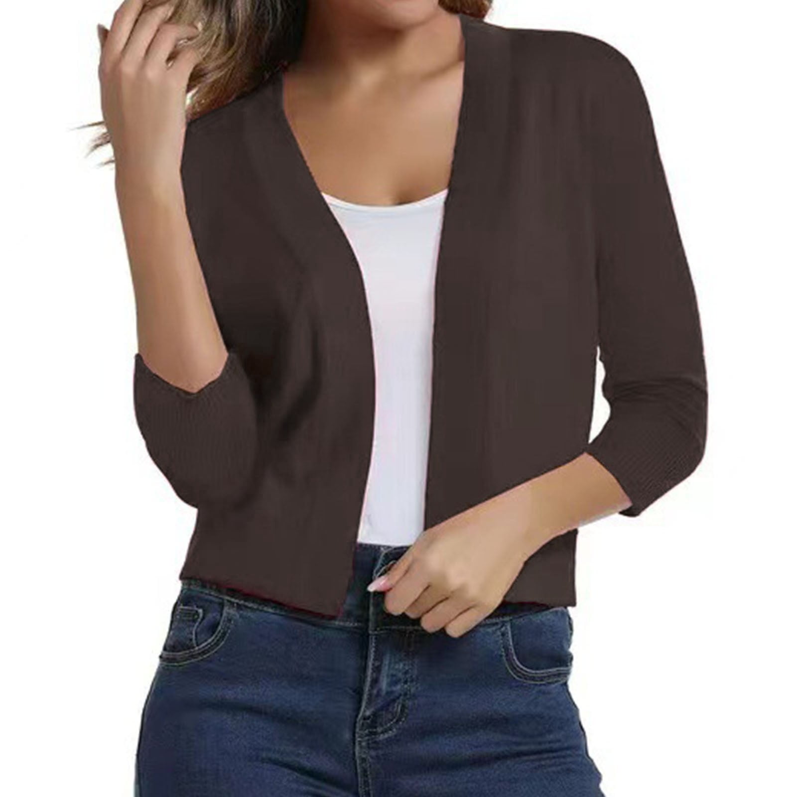 Fall Cotton 44989 Sleeve Cardigan for Women Brown Cover-Up Fall Cotton 44989 Sleeve Cardigan for Women Brown Cover-Up
