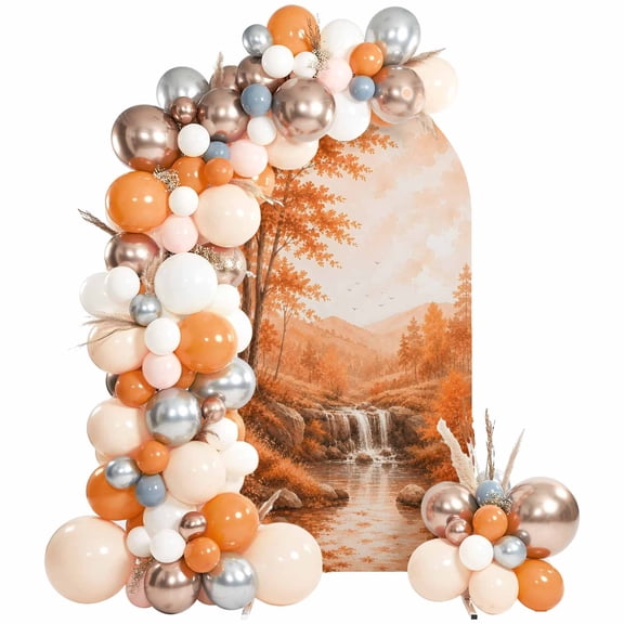 Fall Country Arch Backdrop Covers 5 FT, Cascade Landscape Waterfall Orange Maple Trees Rustic Stretchy Fitted Arched Stand Covers Party Arch Stand Cover Photo Booth for Wedding Birthday Decor