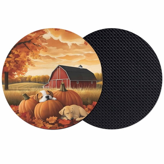Fall Country Coasters Set of 2, Absorbent Coasters for Drinks, Autumn Orange Pumpkin Barn Dog Animal Coaster for Desk Coffee Table Protection, Home Decor House Warming Gifts 4"