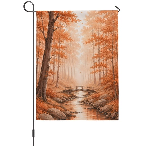 Fall Country Garden Flag 12 x 18 Inches, Cascade Landscape River Trail Orange Maple Trees Rustic Weather Proof Outdoor Patio Flags Double Sided Small Garden Decoration for Yard Outside Home