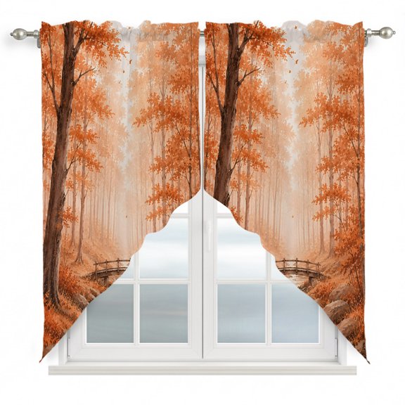 Fall Country Swag Curtain Valance for Windows, Cascade Landscape River Trail Orange Maple Trees Rustic Window Treatments Short Swag Topper for Kitchen Windows Bathroom Bedroom, 28"x36"