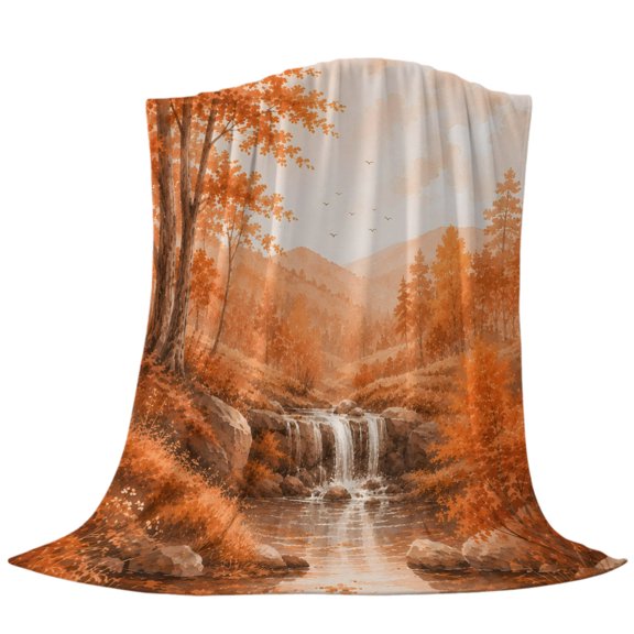 Fall Country Throw Flannel Blanket Cascade Landscape Waterfall Orange Maple Trees Rustic Super Soft Cozy Bed Blanket, Lightweight Plush Fuzzy Bed Throw for Bedroom Sofa Couch Living Room 30x40in