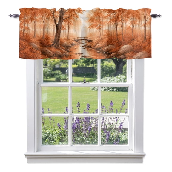 Fall Country Valances for Windows, Cascade Landscape River Trail Orange Maple Trees Rustic Rod Pocket Short Window Valance Curtains Holiday Window Treatment for Kitchen Living Room Bathroom 42" x 12"