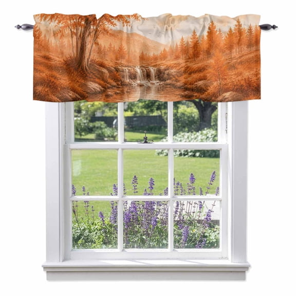 Fall Country Valances for Windows Cascade Landscape Waterfall Orange Maple Trees Rustic Rod Pocket Light Filtering Short Window Treatments Curtains for Kitchen Bathroom Bedroom, 1 Panel, 42 x 12 Inch