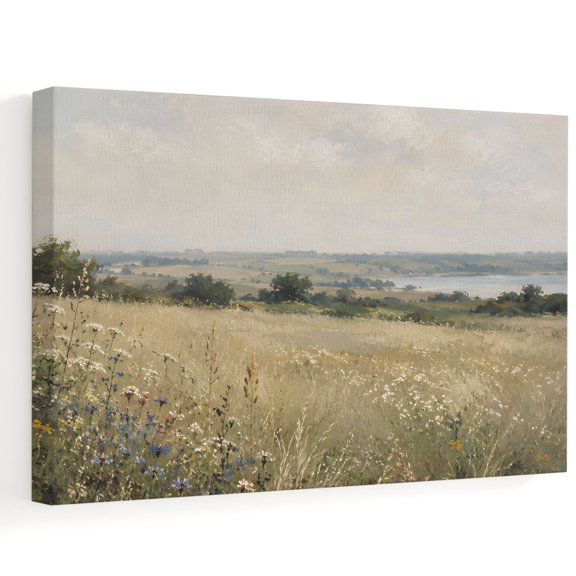 Fall Countryside Canvas Wall Art 10" x 8" Wildflowers Field Trees Grass Rustic Sky Frame Picture Prints, Ready to Hang Waterproof Artwork Decor for Bathroom, Kitchen Small Wall Spaces