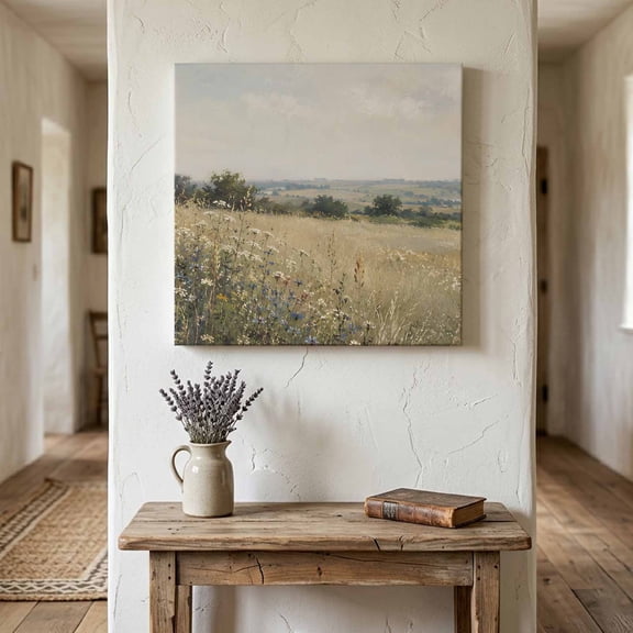 Fall Countryside Canvas Wall Art for Living Room Bedroom Bathroom, Wildflowers Field Trees Grass Rustic Sky Canvas Art Wall Decor, Artwork for Walls Home Office Decor, 8"x8"