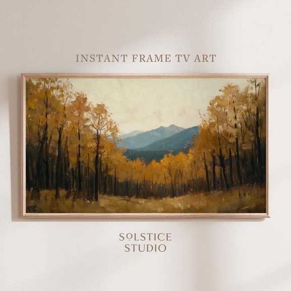 Fall Countryside For Samsung Tv Vintage Trees Art For Tv Modern Landscape Scenery Golden Mustard Autumn Wall Art