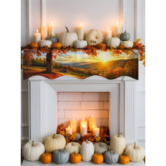Fall Countryside Mantel Scarf for Fireplace 60 x 17 inches Orange Tree Yellow Sunrise Sunset Morning Valley Fireplace Mantle Scarf Cover Autumn Mantel Top Runner for Home Festive Party Supplies
