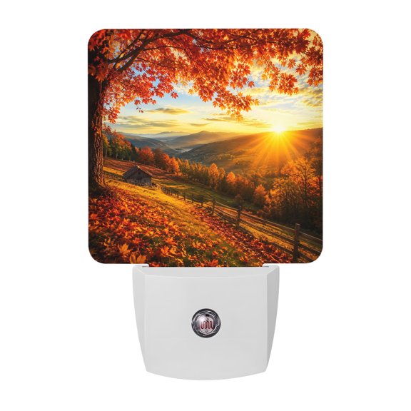 Fall Countryside Night Lights, Orange Tree Yellow Sunrise Sunset Morning Valley Smart Auto Dusk to Dawn Sensor Nightlights Plug-in Nightlight for Bedroom Bathroom Living Room Kitchen Hallway