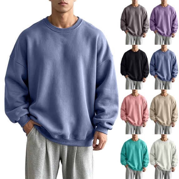 Fall Couple's Sweatshirts for Men Round Neck Fashion Loose Pullover Solid Color Undershirt Tops Soft and Comfortable
