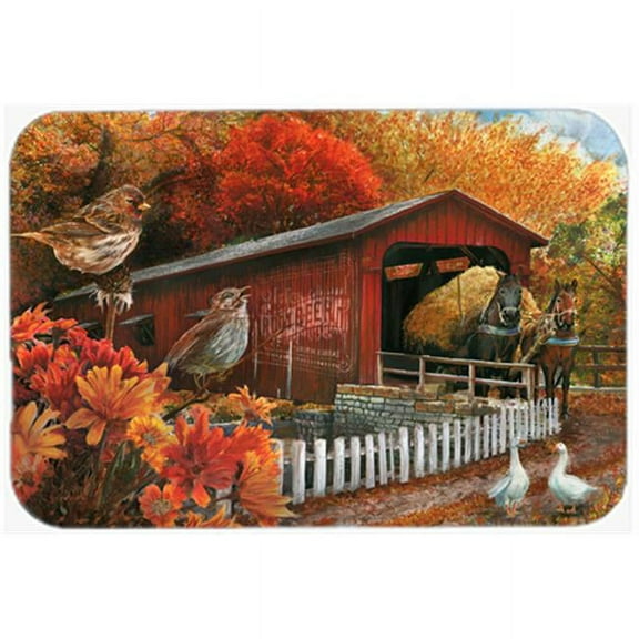 Fall Covered Bridge Glass Cutting Board, Large